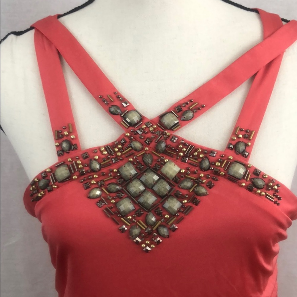 Cache Pink Beaded Strappy Top
